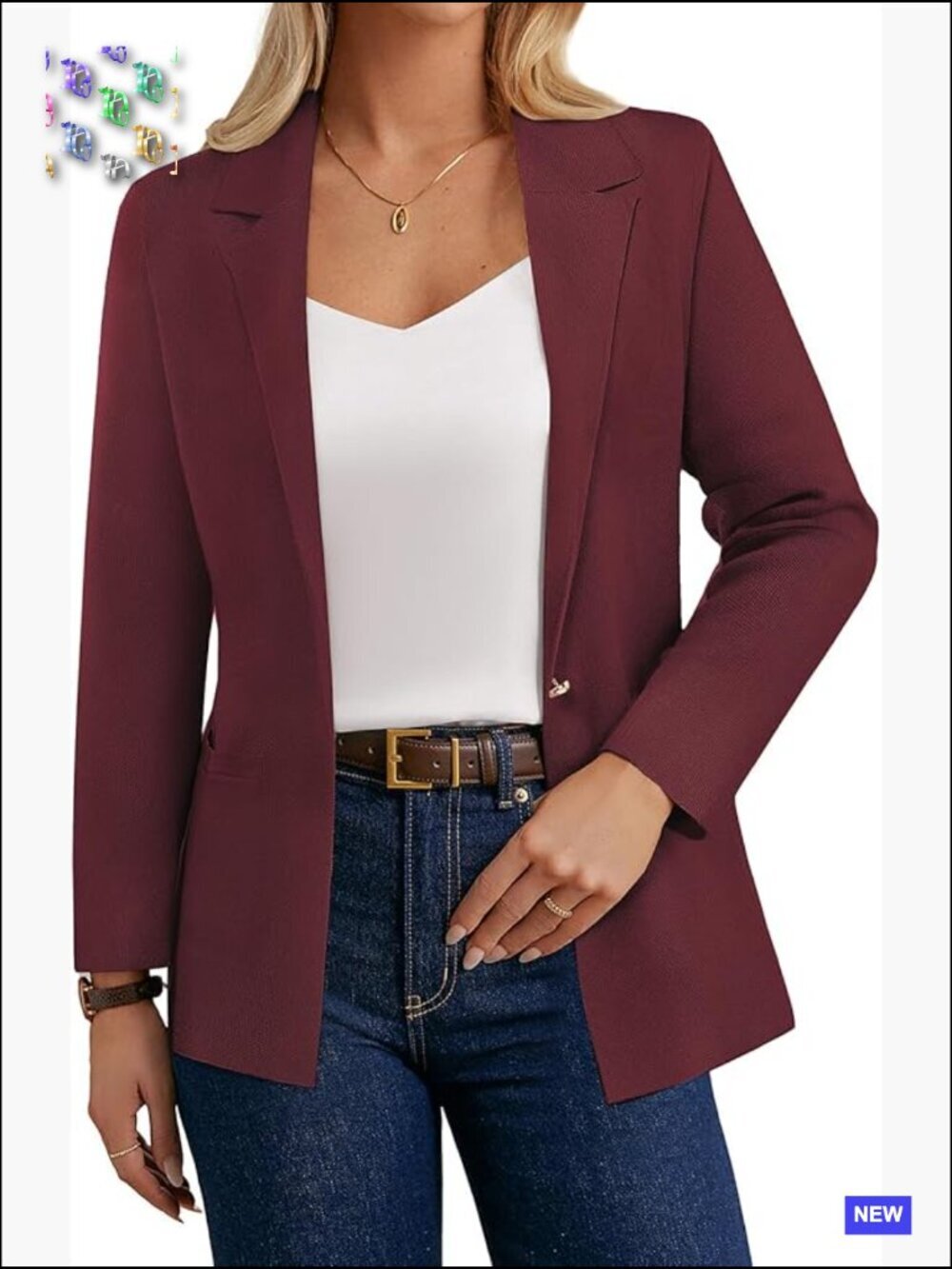 Slim Fit V-Neck Blazer Cardigan Business Casual Lightweight Knit Jacket